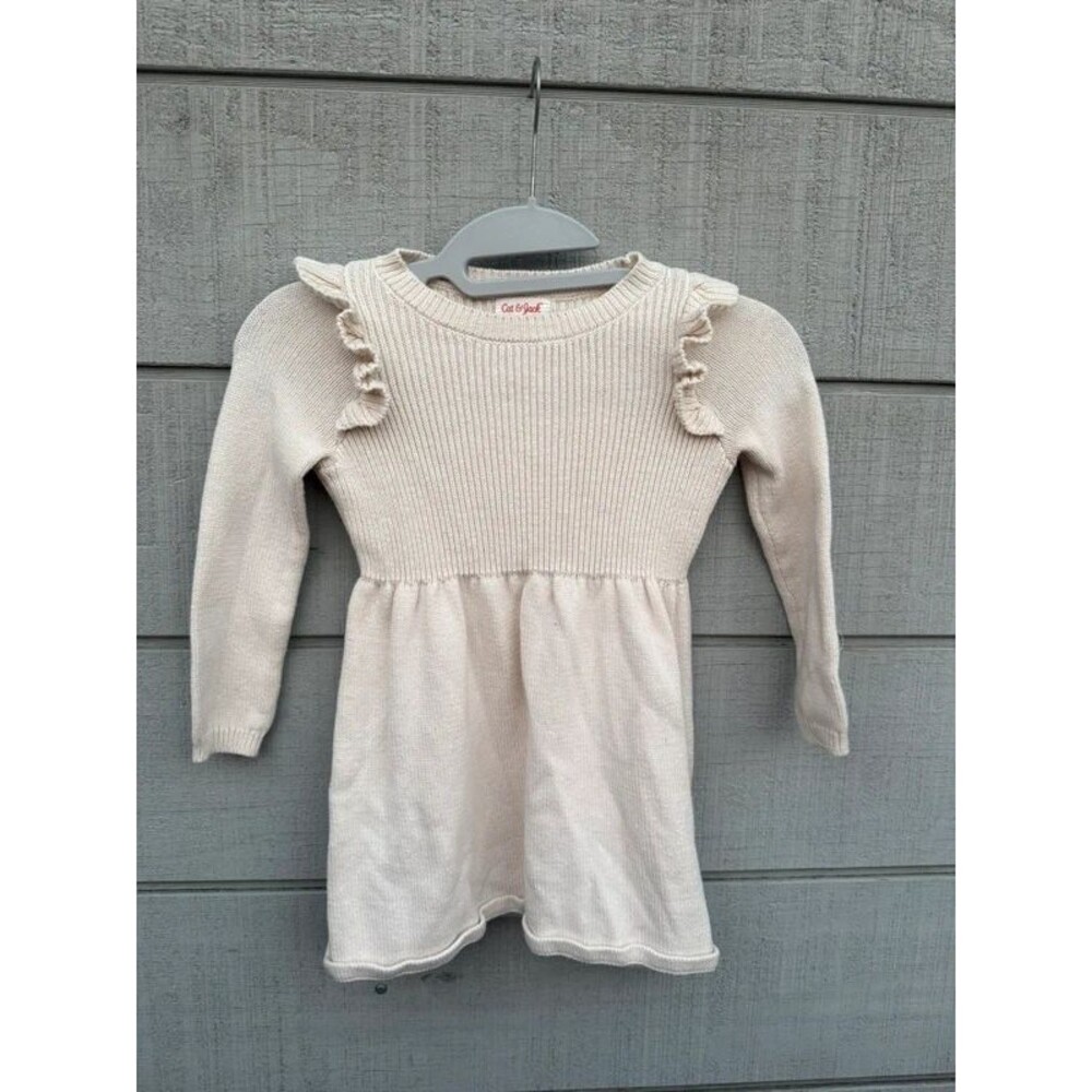 Female kids Cat & Jack Girls’ Cream Knit Dress – Size 3T